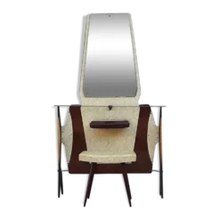 Coiffeuse ou meuble d’entrée vintage avec son siège années 1960