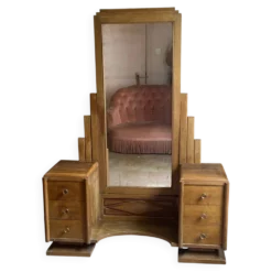 Coiffeuse psyché Art déco en chêne massif – Années 1920/1930
