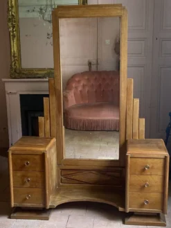 Coiffeuse psyché Art déco en chêne massif – Années 1920/1930