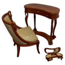 Coiffeuse rognon et sa chauffeuse en merisier – 1950