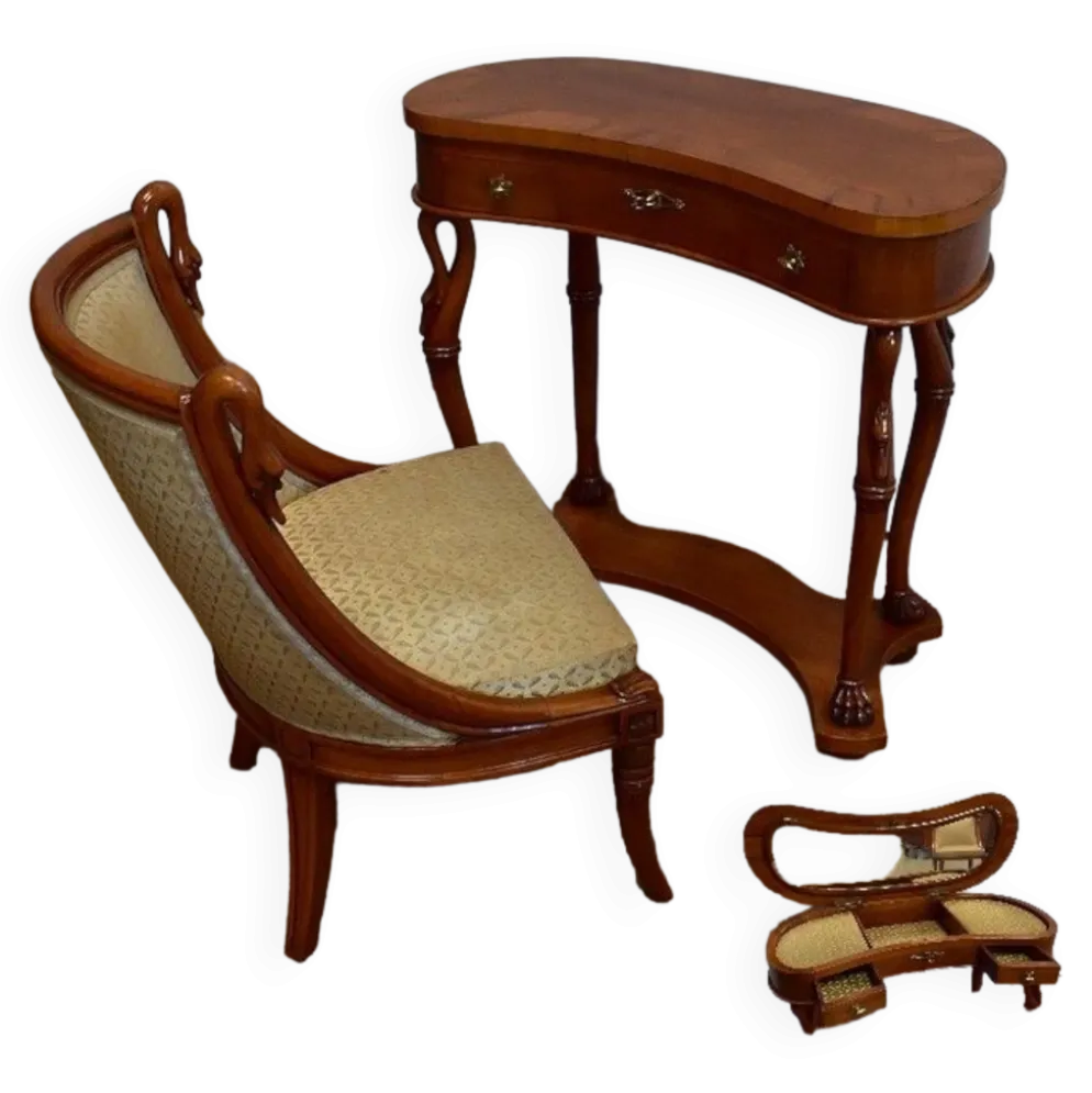 Coiffeuse rognon et sa chauffeuse en merisier – 1950