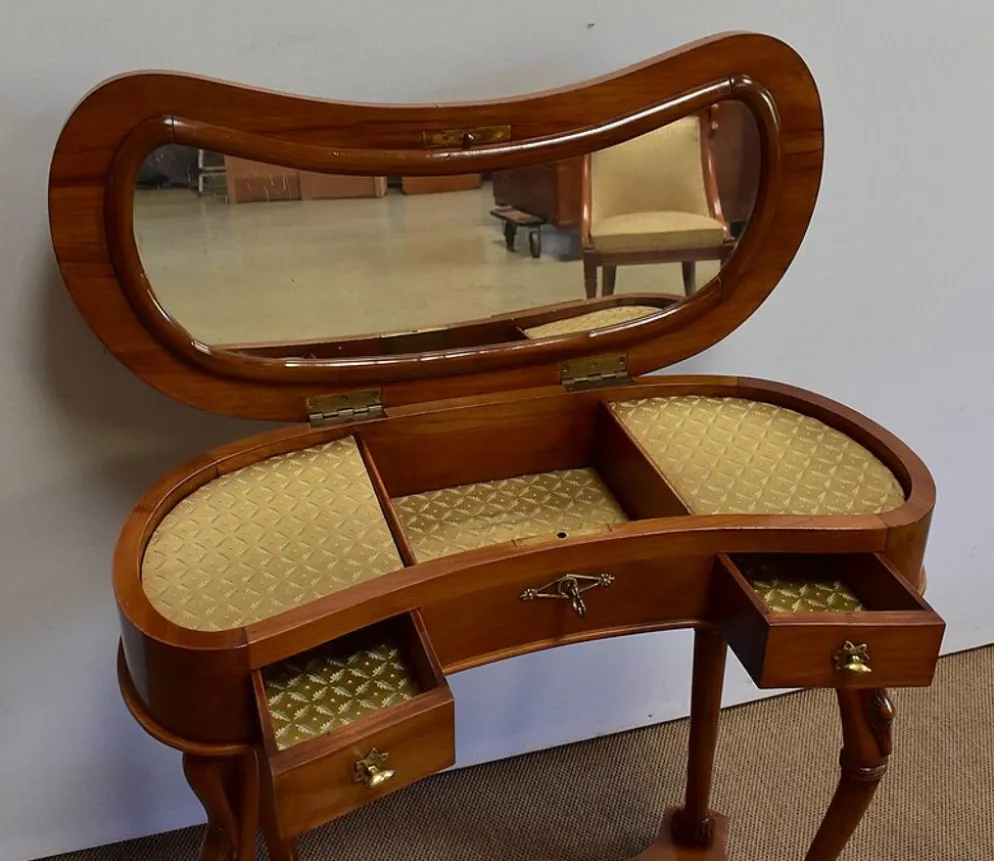 Coiffeuse rognon et sa chauffeuse en merisier – 1950