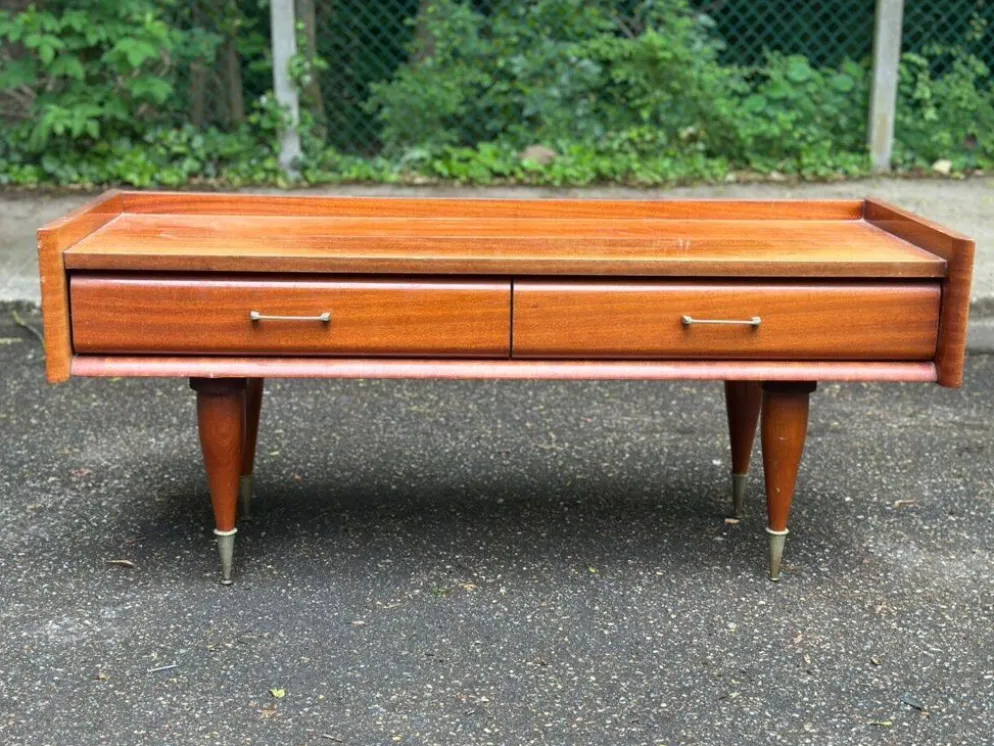Coiffeuse scandinave en bois des années 50 avec miroir triptyque