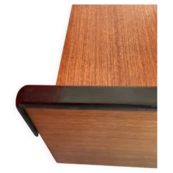 Coiffeuse scandinave en teck avec un grand miroir rond