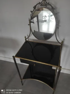 Coiffeuse style Louis XVI laiton et verre trempé
