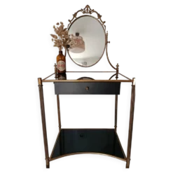 Coiffeuse style Louis XVI laiton et verre trempé