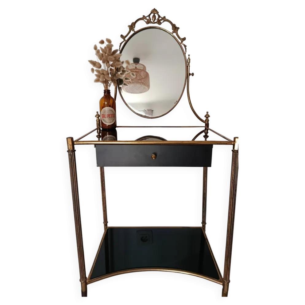 Coiffeuse style Louis XVI laiton et verre trempé