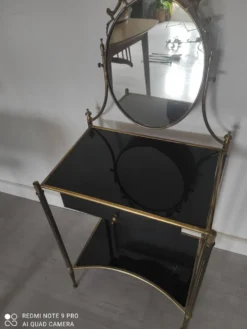 Coiffeuse style Louis XVI laiton et verre trempé