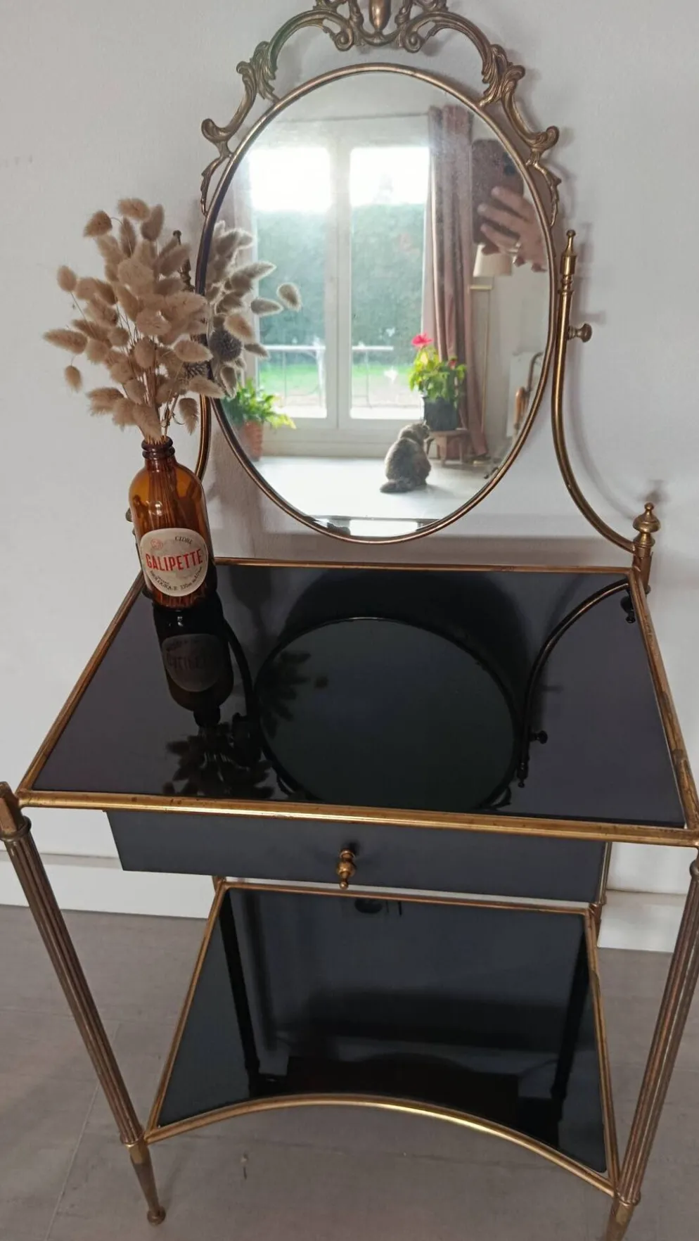 Coiffeuse style Louis XVI laiton et verre trempé