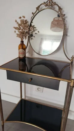 Coiffeuse style Louis XVI laiton et verre trempé