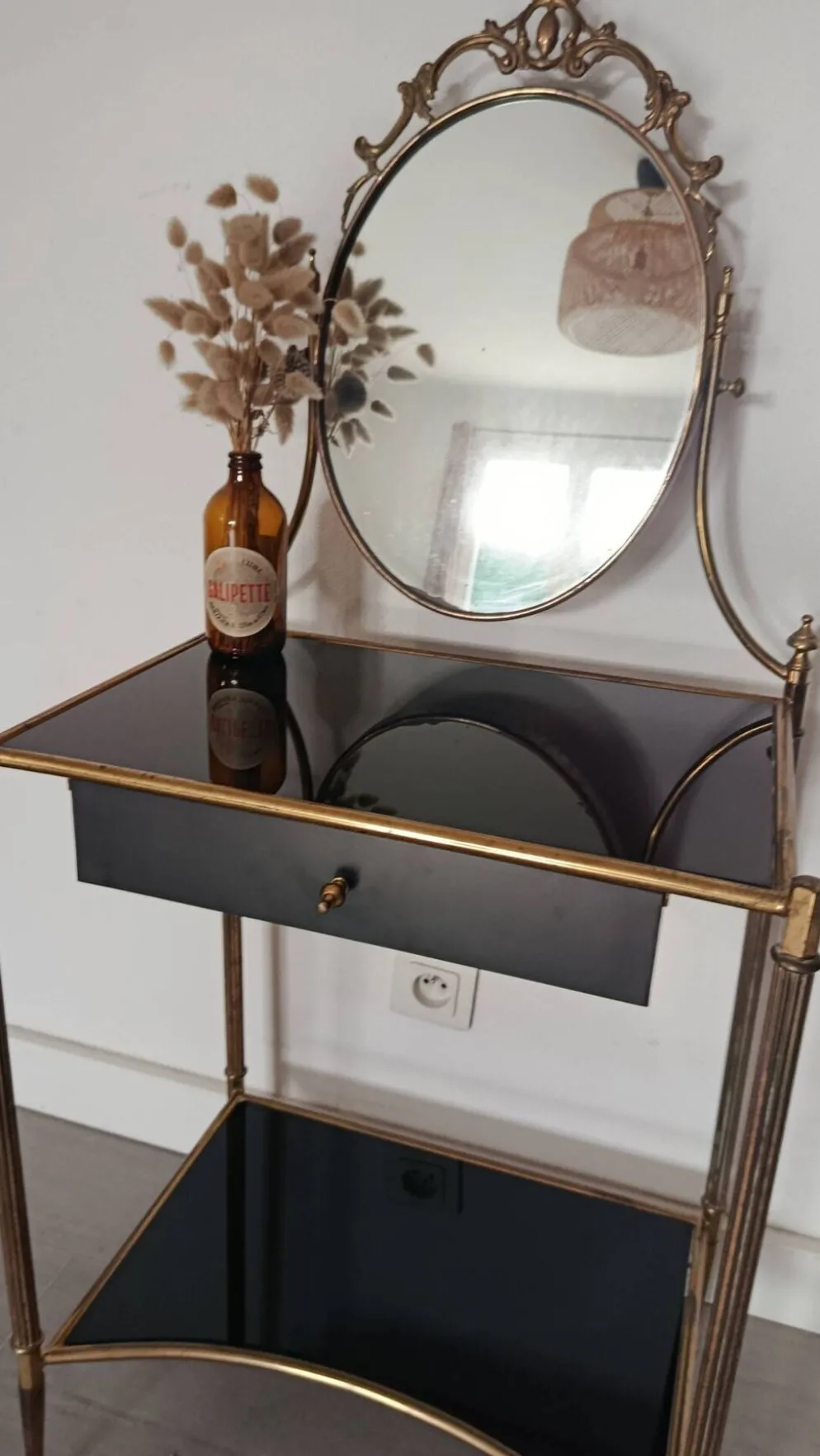 Coiffeuse style Louis XVI laiton et verre trempé