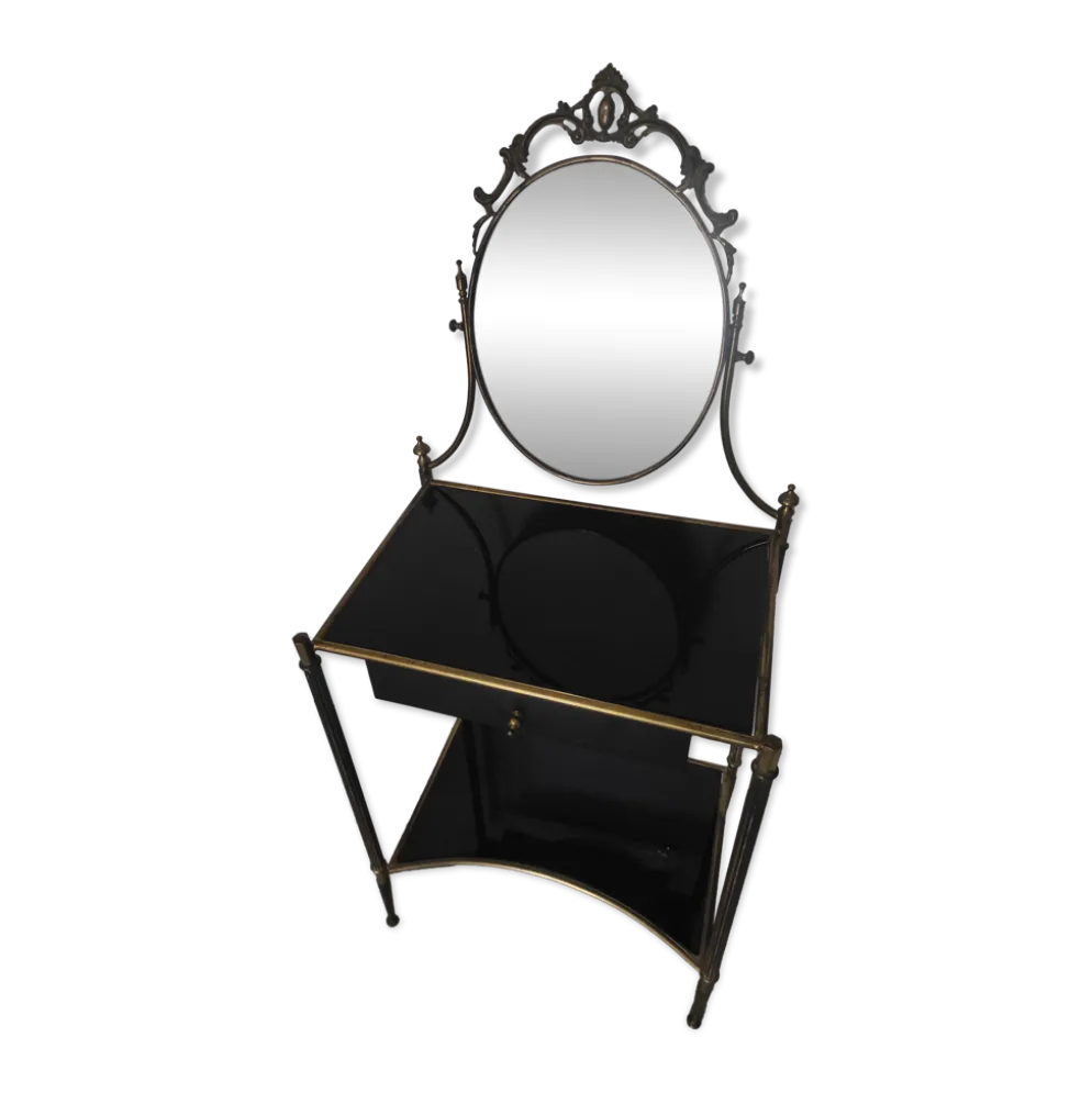Coiffeuse style Louis XVI laiton et verre trempé