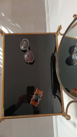 Coiffeuse style Louis XVI laiton et verre trempé