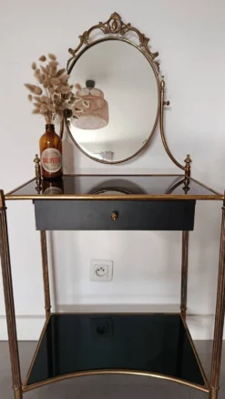 Coiffeuse style Louis XVI laiton et verre trempé
