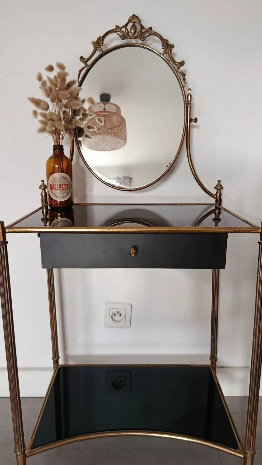 Coiffeuse style Louis XVI laiton et verre trempé