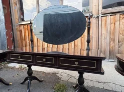 Coiffeuse triptyque vintage 1960s en acajou– signée G. Blouin Nantes