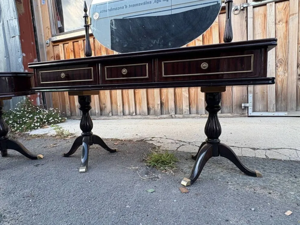 Coiffeuse triptyque vintage 1960s en acajou– signée G. Blouin Nantes
