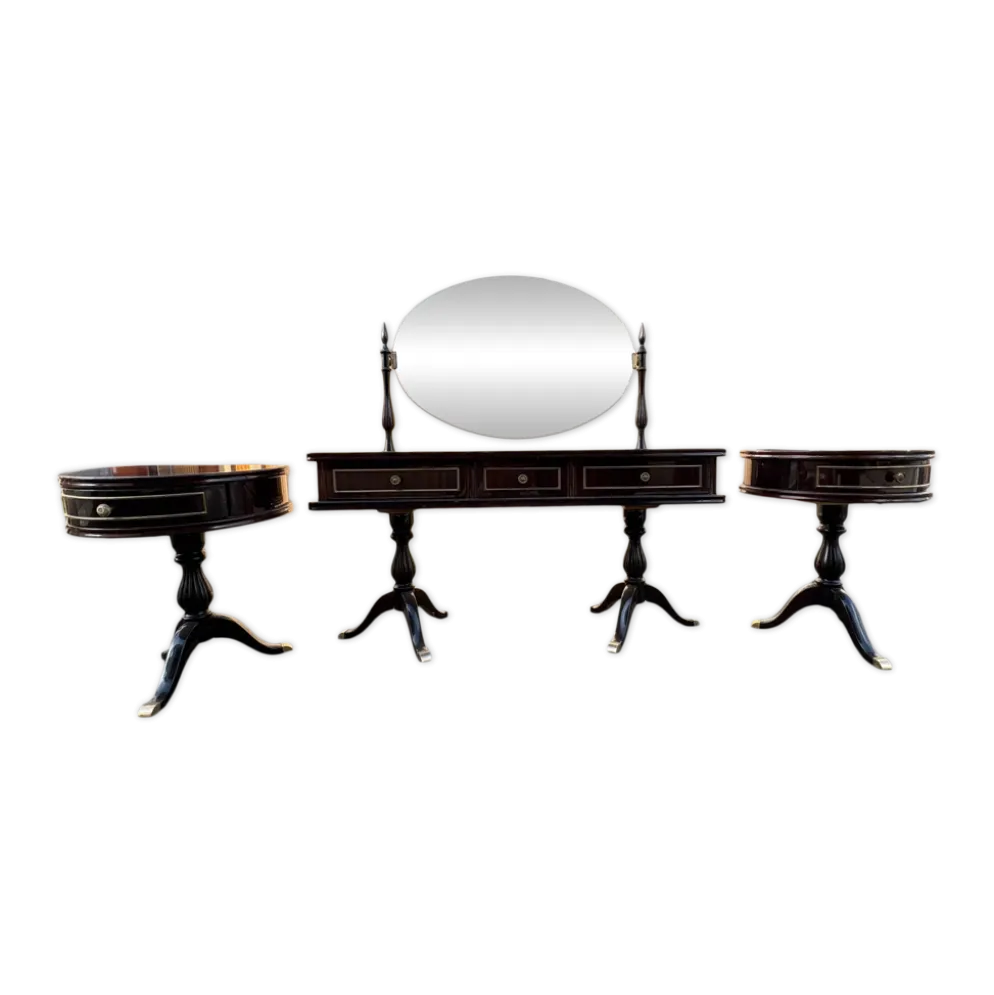 Coiffeuse triptyque vintage 1960s en acajou– signée G. Blouin Nantes