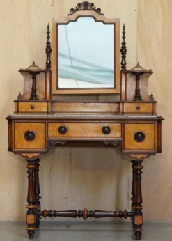 Coiffeuse Victorienne en Amboyna et Ébène Restaurée