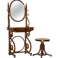 Coiffeuse victorien Thonet en bois courbé avec tabouret réglable