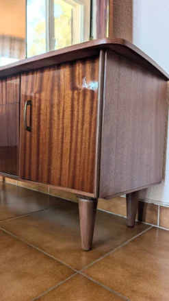 Coiffeuse vintage années 70 avec miroir triptyque & banc assorti