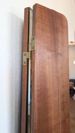 Coiffeuse vintage années 70 avec miroir triptyque & banc assorti