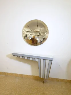 Coiffeuse vintage avec garnitures dorées et miroir, années 1950/1960