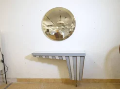 Coiffeuse vintage avec garnitures dorées et miroir, années 1950/1960