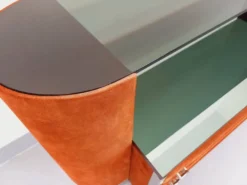 Coiffeuse vintage design italien en velours suédine, chrome, verre fumé et