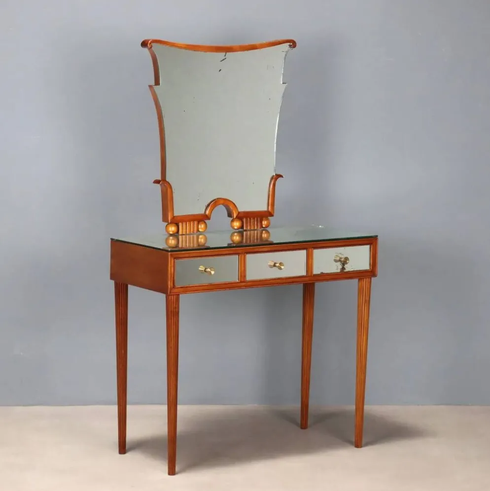 Coiffeuse vintage en acajou teinté avec miroir, Italie, XXe siècle
