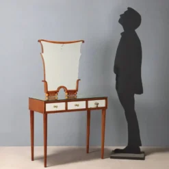 Coiffeuse vintage en acajou teinté avec miroir, Italie, XXe siècle