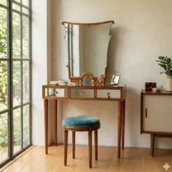 Coiffeuse vintage en acajou teinté avec miroir, Italie, XXe siècle
