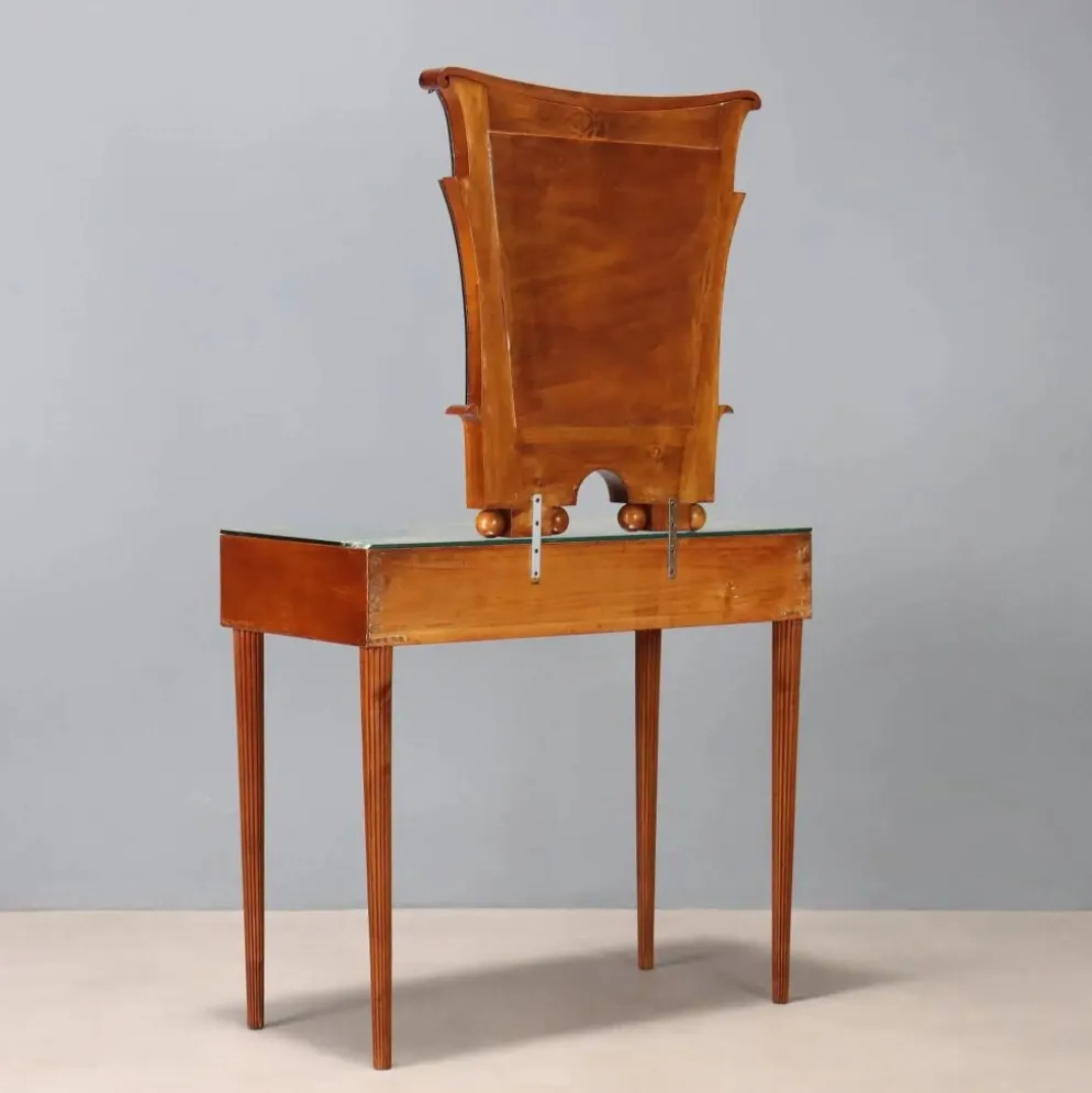 Coiffeuse vintage en acajou teinté avec miroir, Italie, XXe siècle