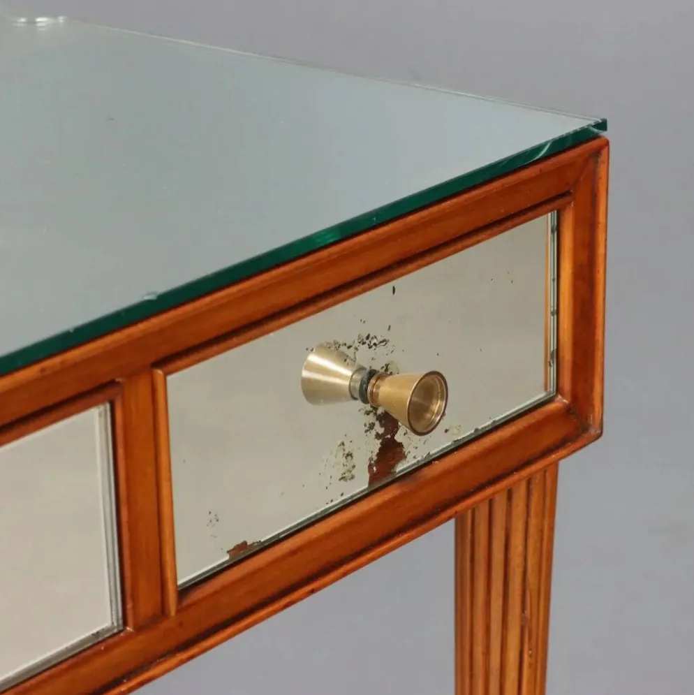 Coiffeuse vintage en acajou teinté avec miroir, Italie, XXe siècle