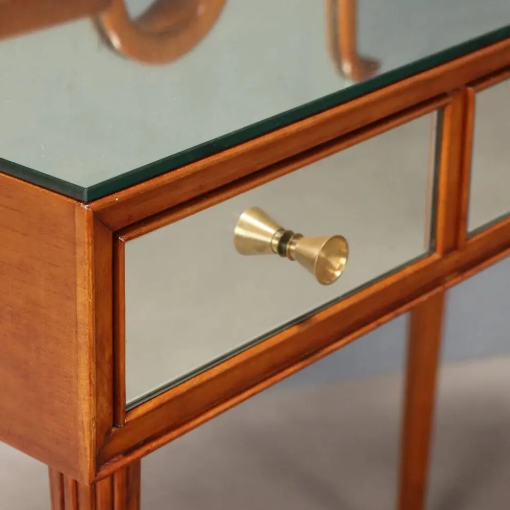 Coiffeuse vintage en acajou teinté avec miroir, Italie, XXe siècle