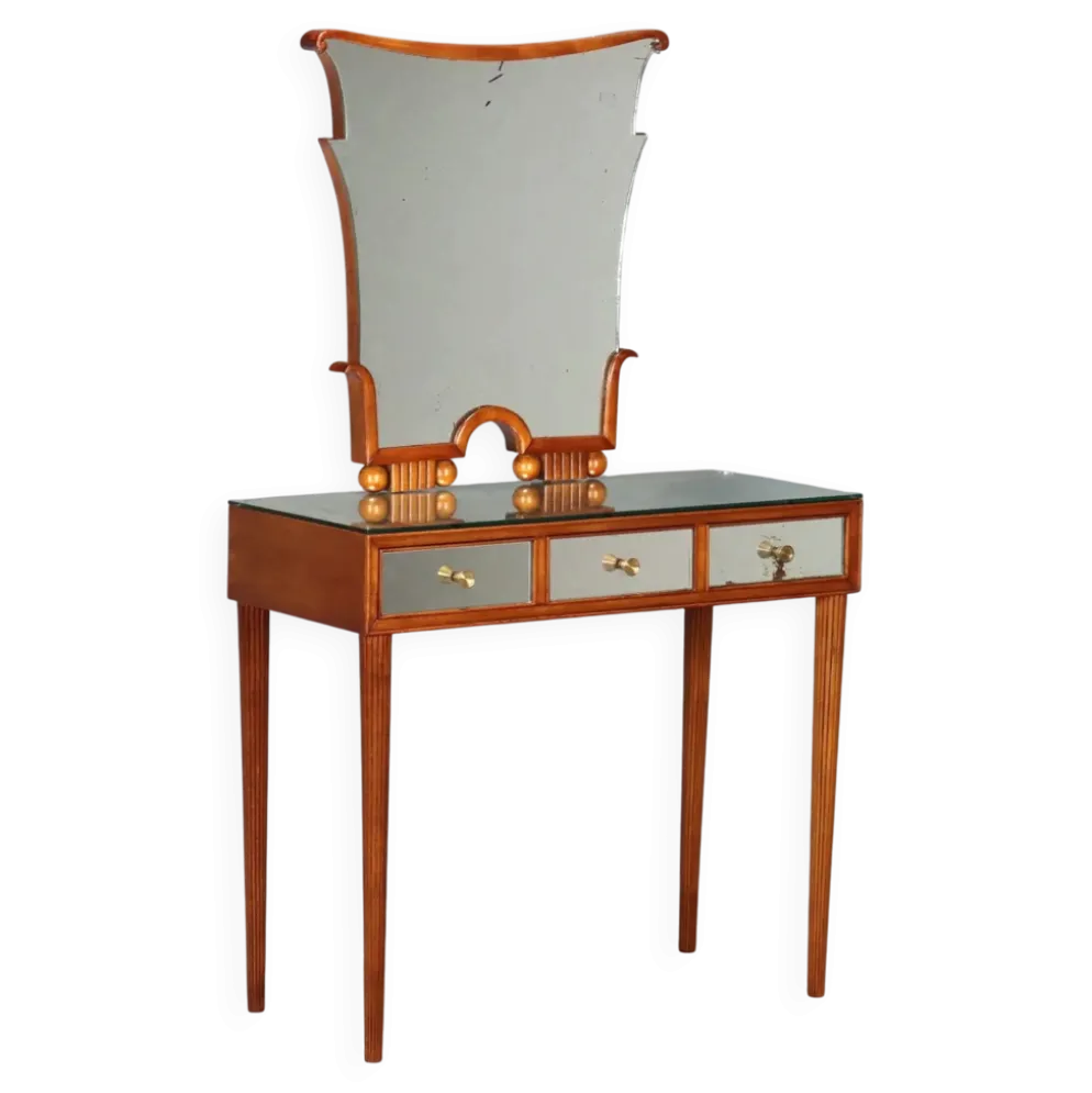Coiffeuse vintage en acajou teinté avec miroir, Italie, XXe siècle