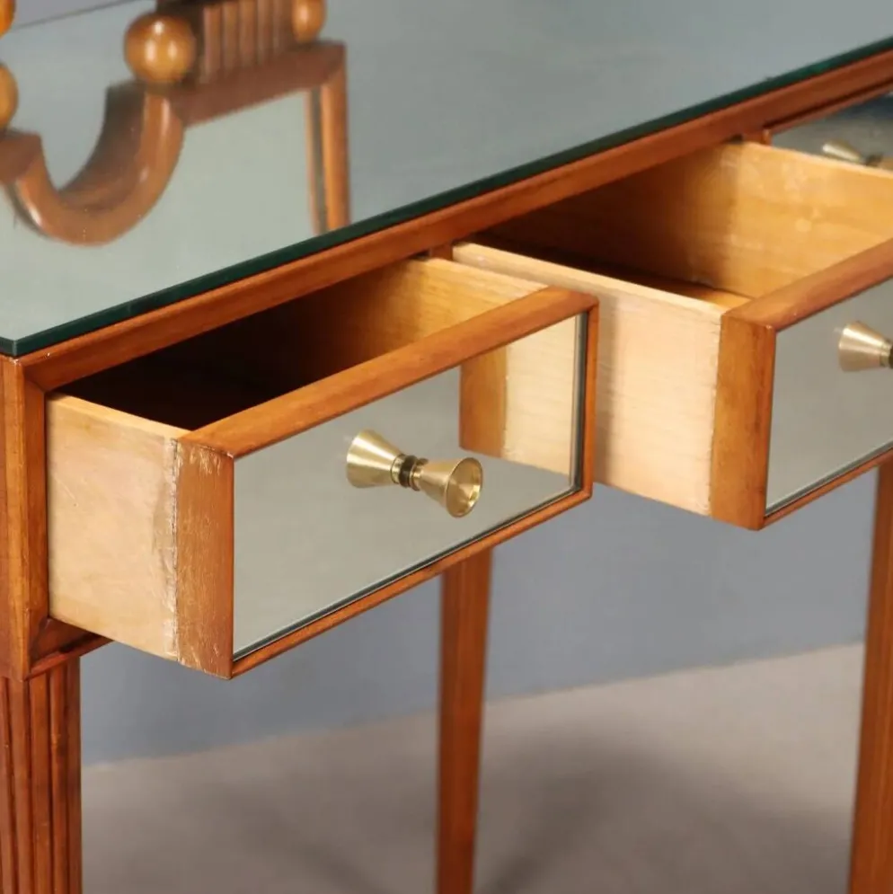 Coiffeuse vintage en acajou teinté avec miroir, Italie, XXe siècle