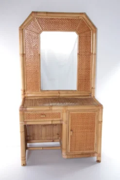 Coiffeuse vintage en faux bambou France des années 1980
