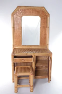 Coiffeuse vintage en faux bambou France des années 1980