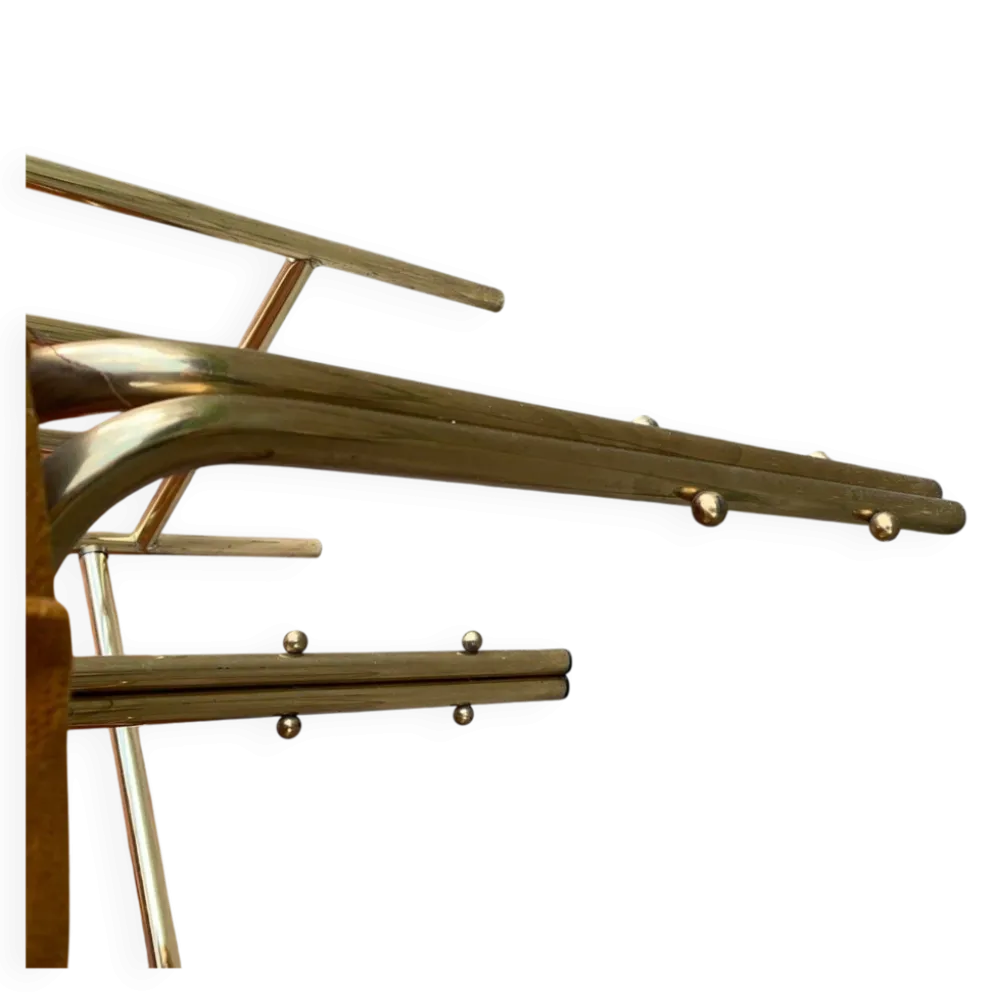 Coiffeuse vintage en laiton marron avec miroir et tabouret assorti, 1950s - set de 2