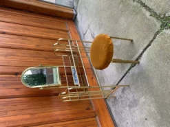 Coiffeuse vintage en laiton marron avec miroir et tabouret assorti, 1950s - set de 2
