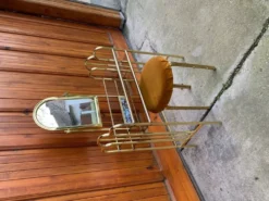 Coiffeuse vintage en laiton marron avec miroir et tabouret assorti, 1950s - set de 2