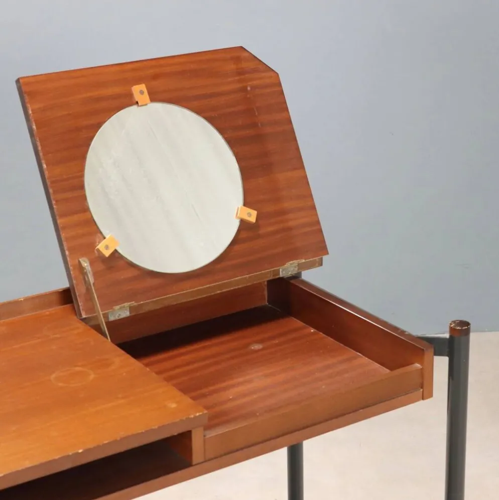Coiffeuse vintage en placage d’acajou design Italie 1960s