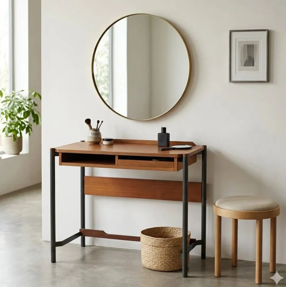 Coiffeuse vintage en placage d’acajou design Italie 1960s