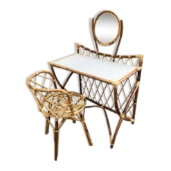 Coiffeuse vintage en rotin