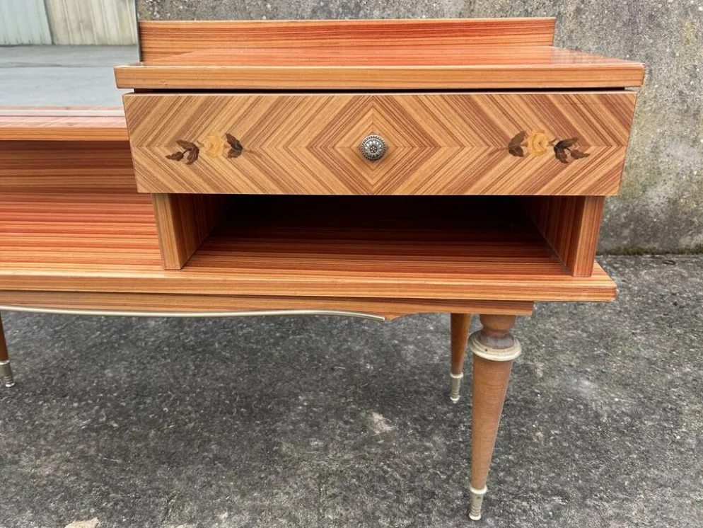 Coiffeuse vintage, marqueterie, années 50 / 60