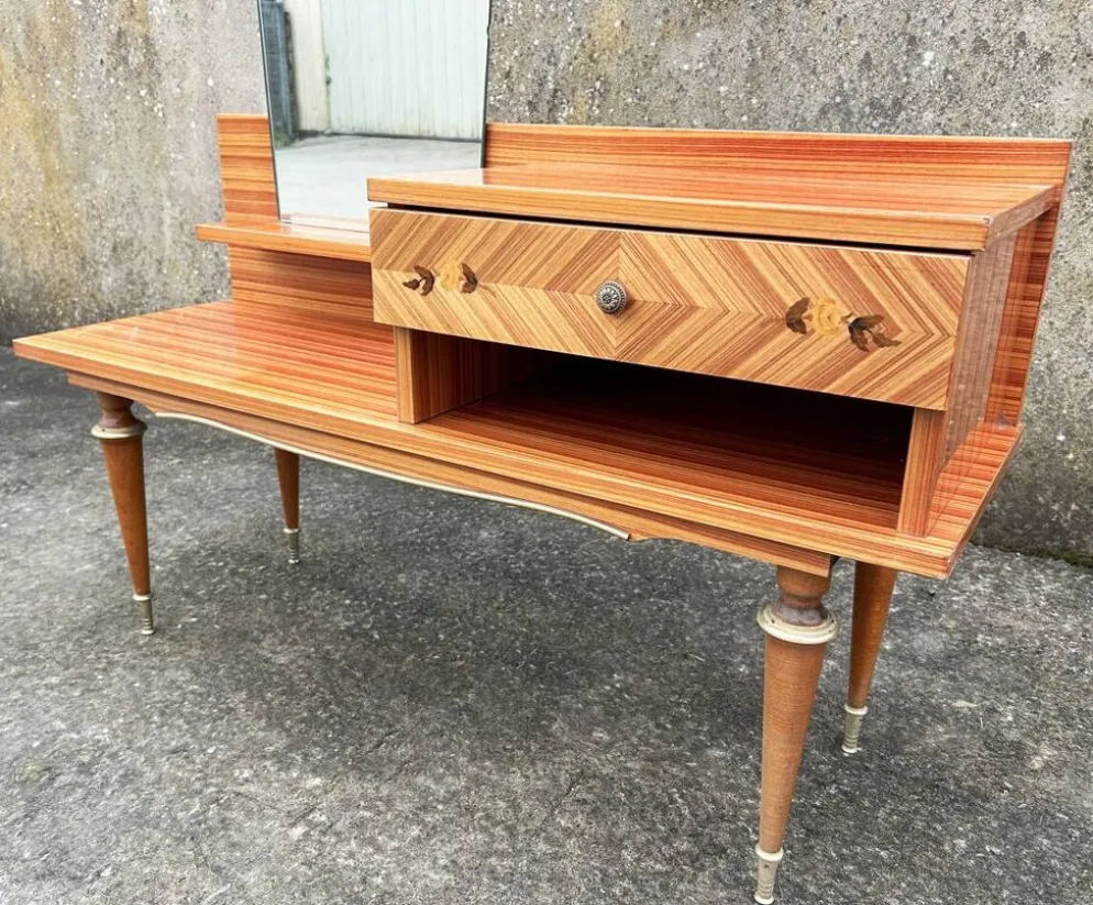 Coiffeuse vintage, marqueterie, années 50 / 60