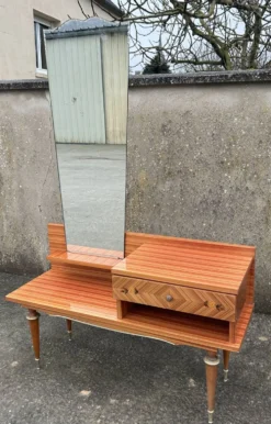 Coiffeuse vintage, marqueterie, années 50 / 60