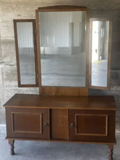 Coiffeuse vintage à miroir triptyque, années 1950