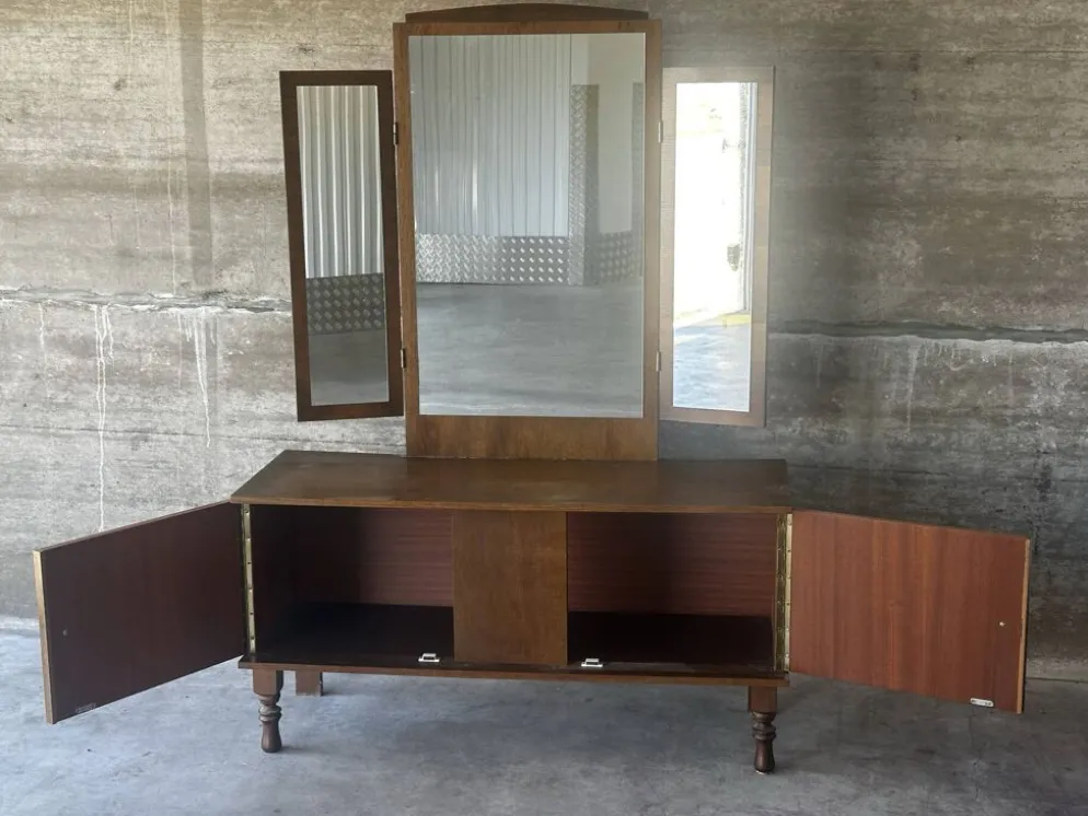 Coiffeuse vintage à miroir triptyque, années 1950
